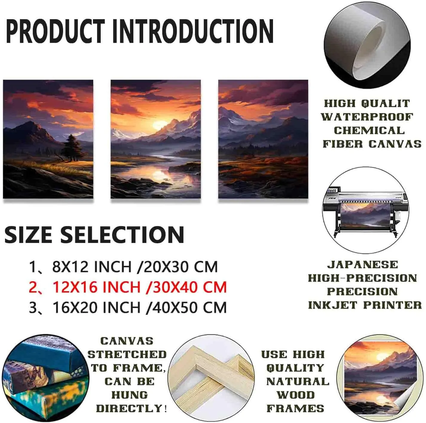 Mountain Range Sunrise Triptych Canvas Wall Art for Nature Lovers Ideal Home Decor Gift for Living Room Bedroom Weddings Holidays Anniversaries,8 in x12 in-Ready to hang