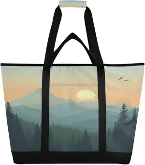 Mountain Sunset Reusable Insulated Lunchbox Cooler Bag, Leakproof Kitchen Grocery Bag Collapsible Portable Cooler Tote Bag for Picnic, Camping, Office, Travel