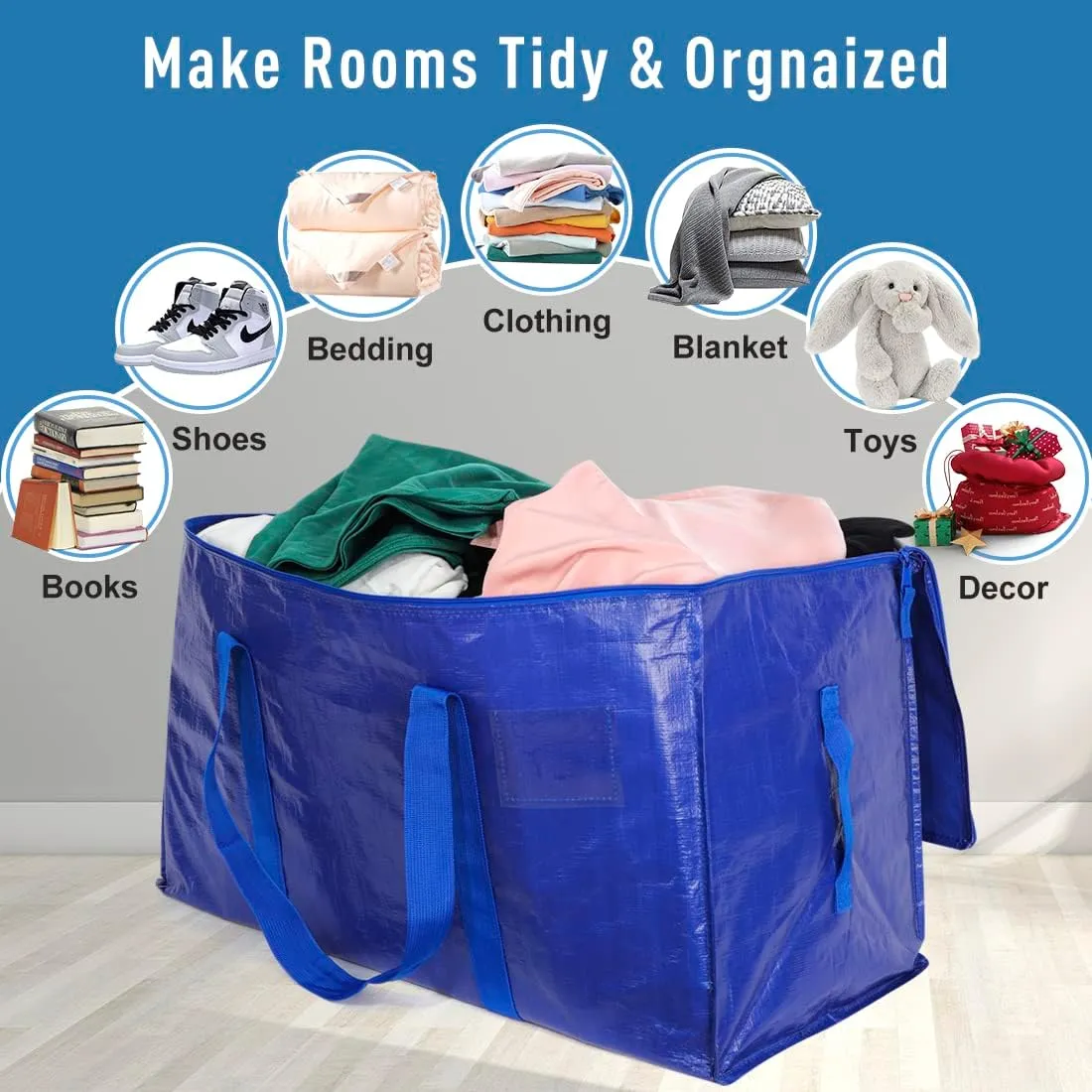 Moving Bags Heavy Duty Extra Large Storage Tote for Space Saving, Traveling Organizer, with Zippers & Strong Carrying Handles Alternative to Moving Boxes, Packing Supplies (Set of 6)