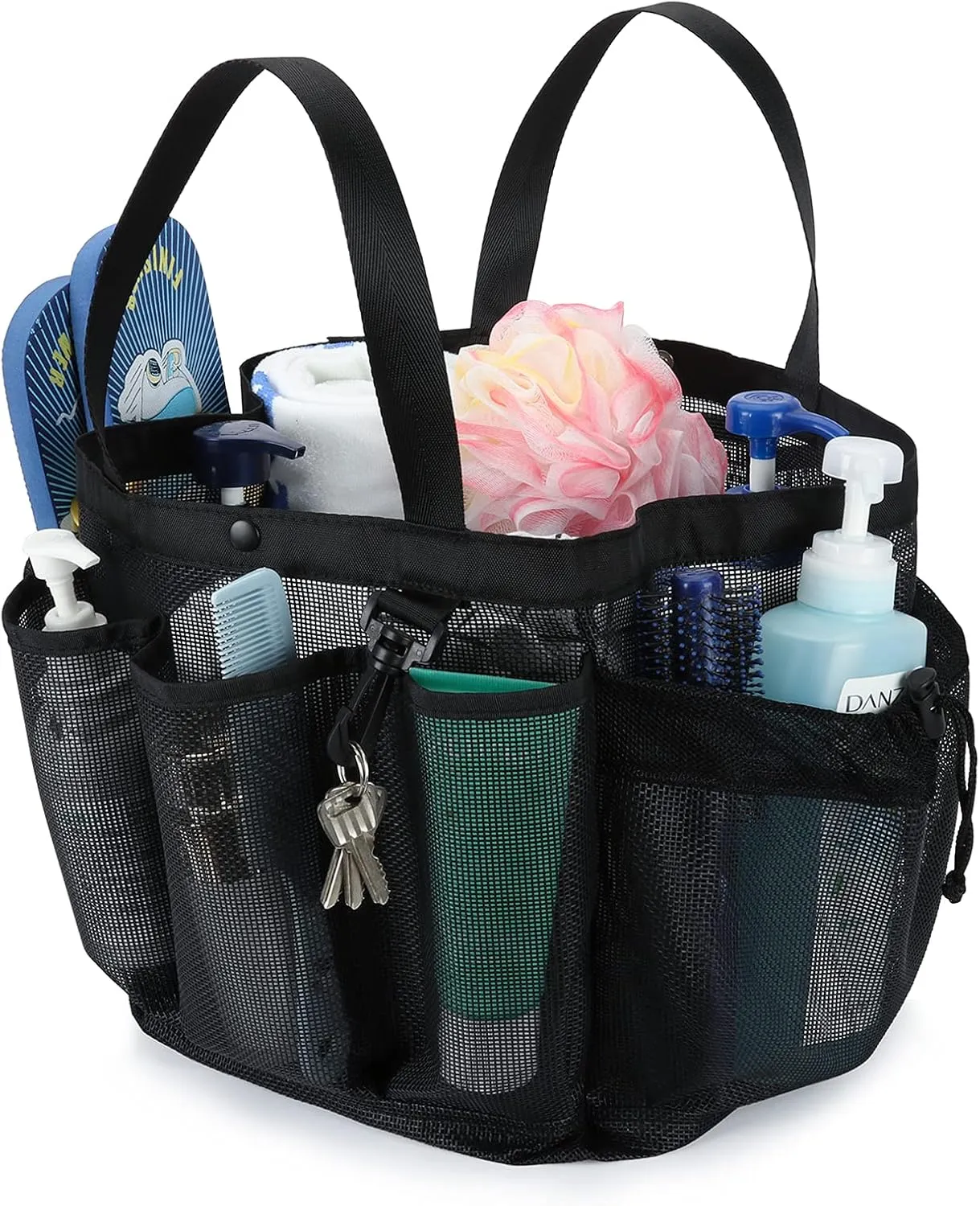 Moyad Large Mesh Shower Caddy Portable Travel Shower Caddy College Dorm Shower Basket Hanging Shower Organizer Beach Bag Tote Bag Bathroom Organizer Storage Basket Camping Shower Accessories, Black