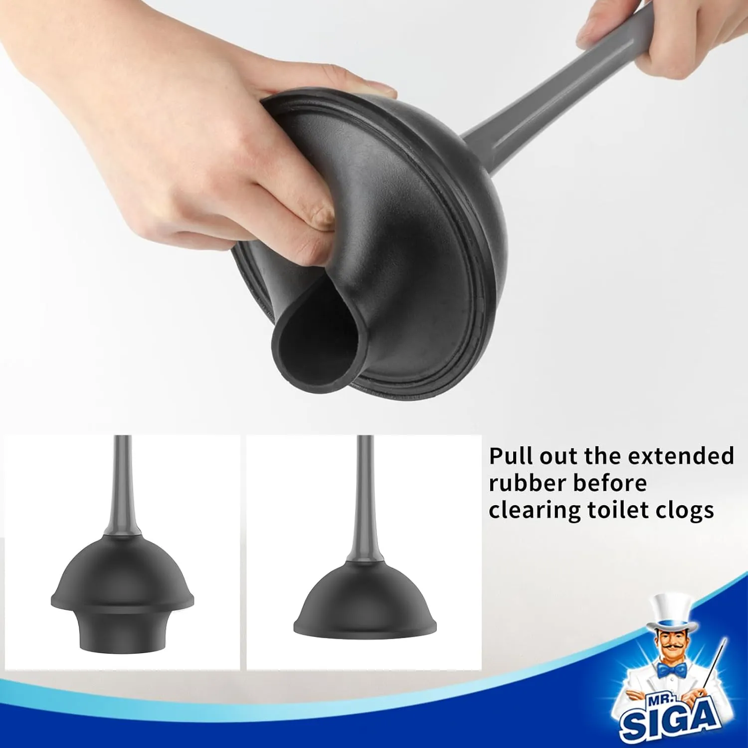 MR.SIGA Toilet Plunger and Bowl Brush Combo for Bathroom Cleaning, Gray, 1 Set