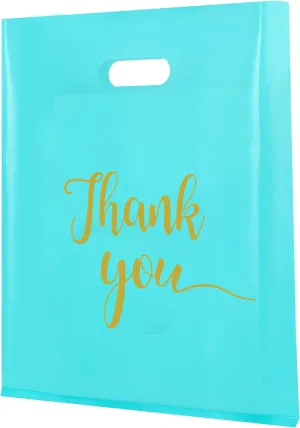 MUKOSEL 100Pcs Thank You Merchandise Bags, Extra Thick 2.36 Mil 12x15 In Retail Shopping Bags for Goodie bags Party Stores Boutique Clothes Business Gift, Reusable Plastic Bags with Handle (Blue)