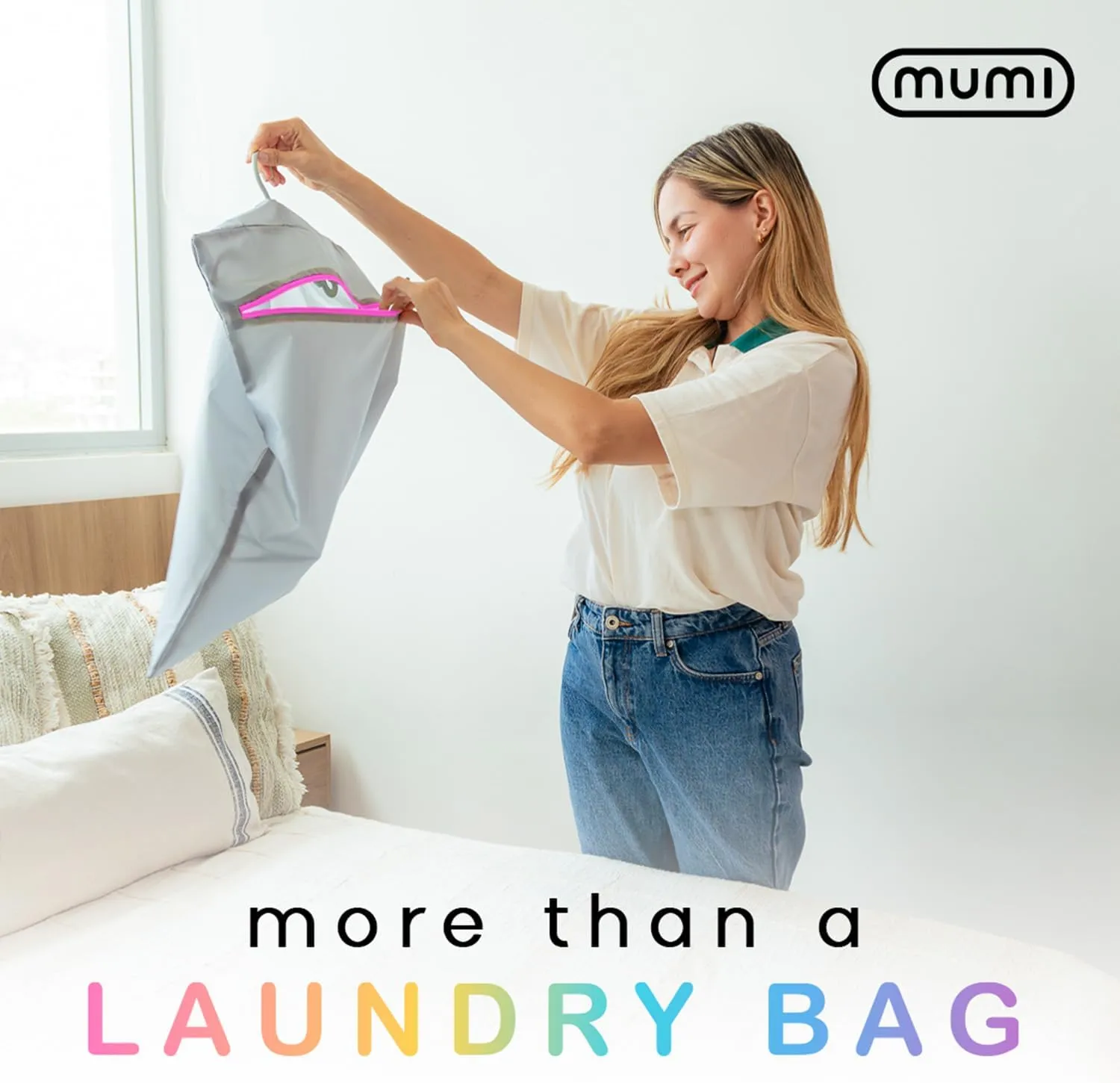 MUMI Travel Laundry Bag – Moisture & Smell-Proof Wash Bag with Folding Hanger & Outer Pouch | Large Washable Bags for Suitcase, Gym & Packing | Clothes Organizer for Trips & Storage - Purple