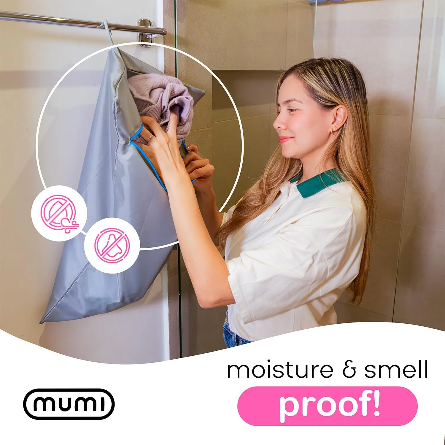 MUMI Travel Laundry Bag – Moisture & Smell-Proof Wash Bag with Folding Hanger & Outer Pouch | Large Washable Bags for Suitcase, Gym & Packing | Clothes Organizer for Trips & Storage - Purple
