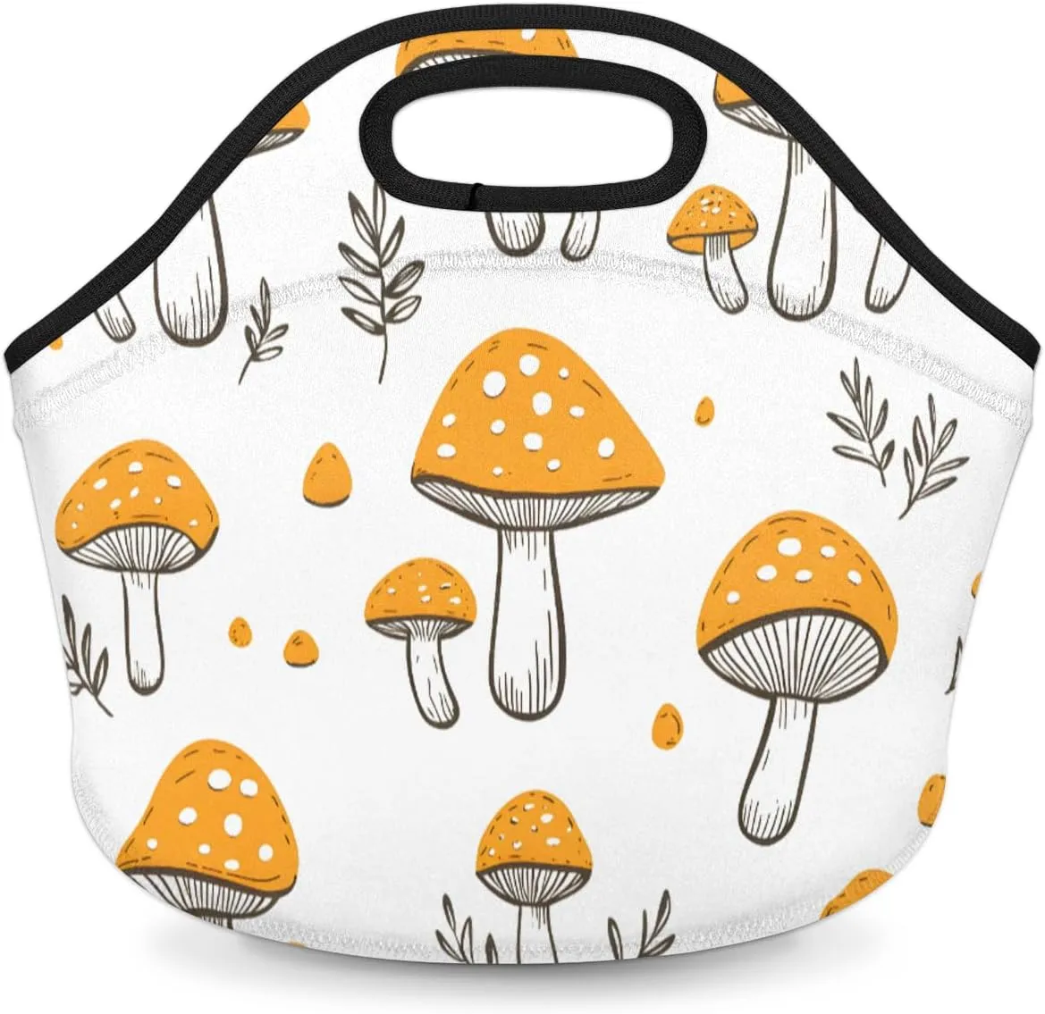 Mushroom Fungus Pattern Neoprene Lunch Bag Insulated Cooler Tote Bag Reusable Lunch Box Thermal Food Container Soft Handbag for Women Work Picnic