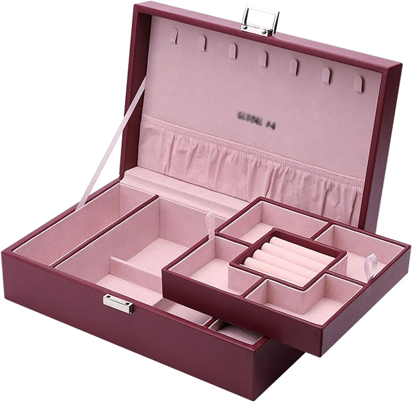 MUSUMI Jewelry Box PU Leather Jewelry Box Organizer with 2 Watch Case Removable Tray Jewelry Display Storage Case - Velvet Lining Earring Ring Bracelet Case Jewelry Box Organizer (A)