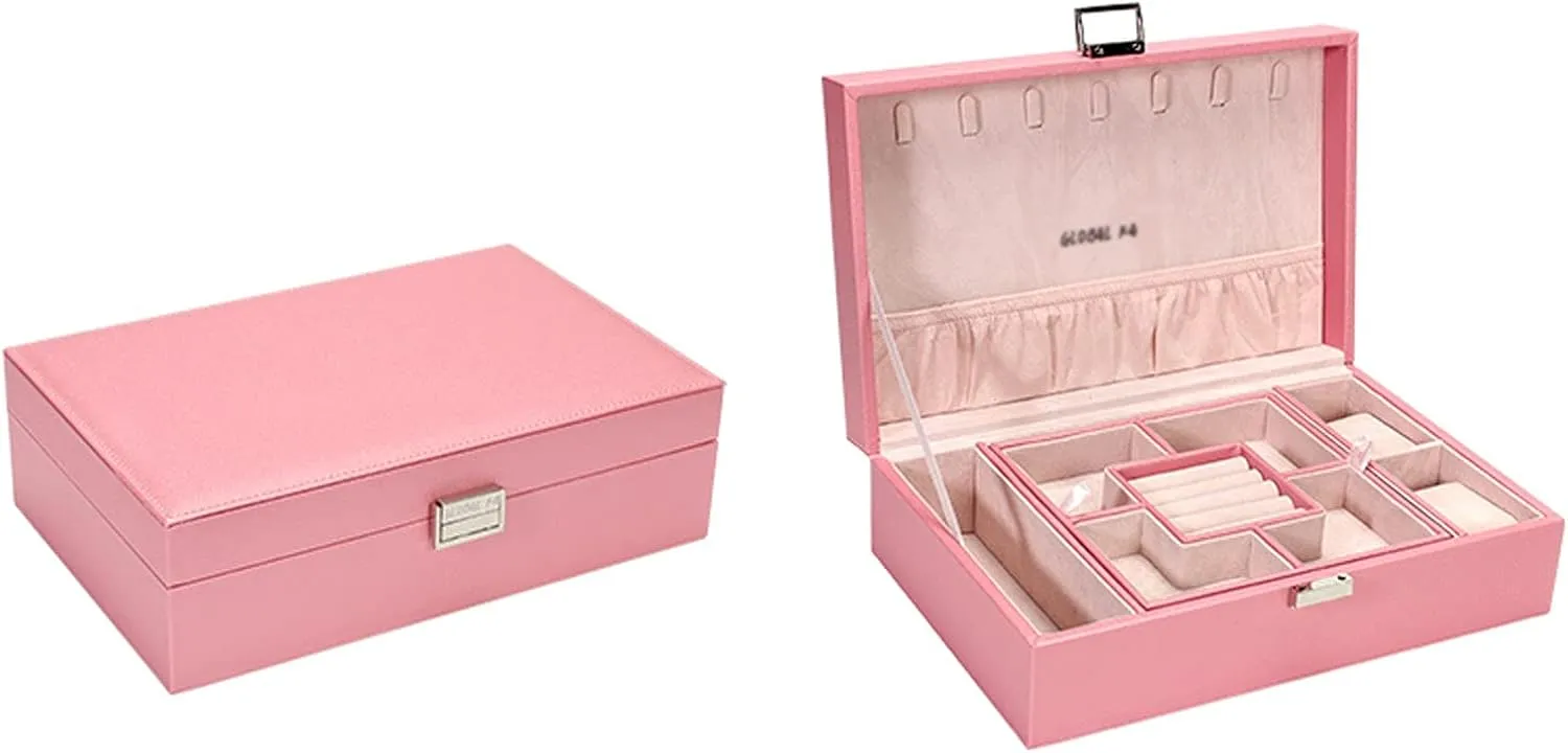 MUSUMI Jewelry Box PU Leather Jewelry Box Organizer with 2 Watch Case Removable Tray Jewelry Display Storage Case - Velvet Lining Earring Ring Bracelet Case Jewelry Box Organizer (D)