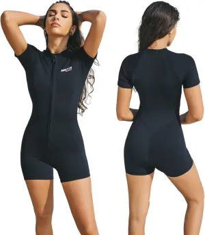 MWTA Women Shorty 2.0mm Neoprene Wetsuits Front Zipper for UV Protection Surfing Diving Snorkeling Kayaking etc Water Activities