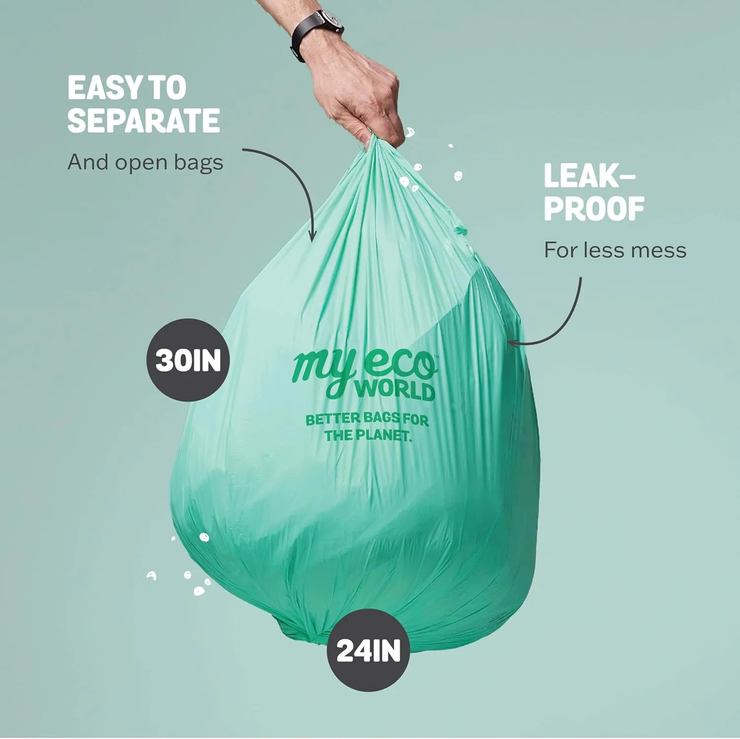 MyEcoWorld® Compostable Kitchen Waste Bags - 96 Count - 100% Certified Compostable - 13 Gallon - Super Strong - Leak Proof - Unscented - Easy to Open