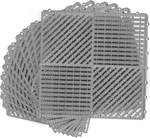 MYFAMIREA Modular Interlocking Cushion 12 Pack 11.8" x 11.8" Rubber Floor Tiles Non-Slip Splicing Drainage Mats for Deck, Pool, Shower, Patio, Balcony, Bathroom, Kitchen, Yard (1 Rows Dots, Gray)