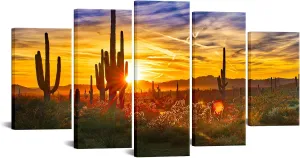Nachic Wall Arizona Desert Picture Canvas Prints Saguaros at Great Sunset Landscape Painting Prints American Scenery Poster Framed for Living Room Kitchen Decor