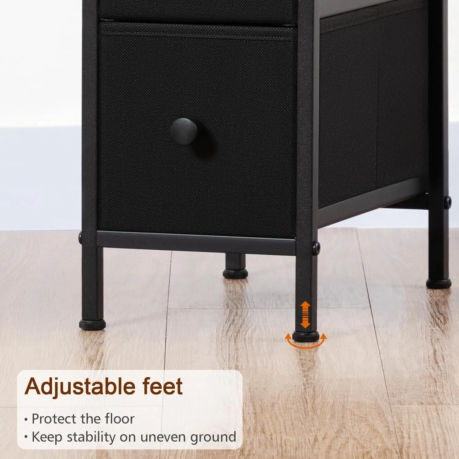 Narrow End Table Living Room with Charging Station, Skinny Side Table with Fabric Drawers, Slim Nightstand for Bedroom, Small Spaces, Couch, Black, HETNDP02BK-1