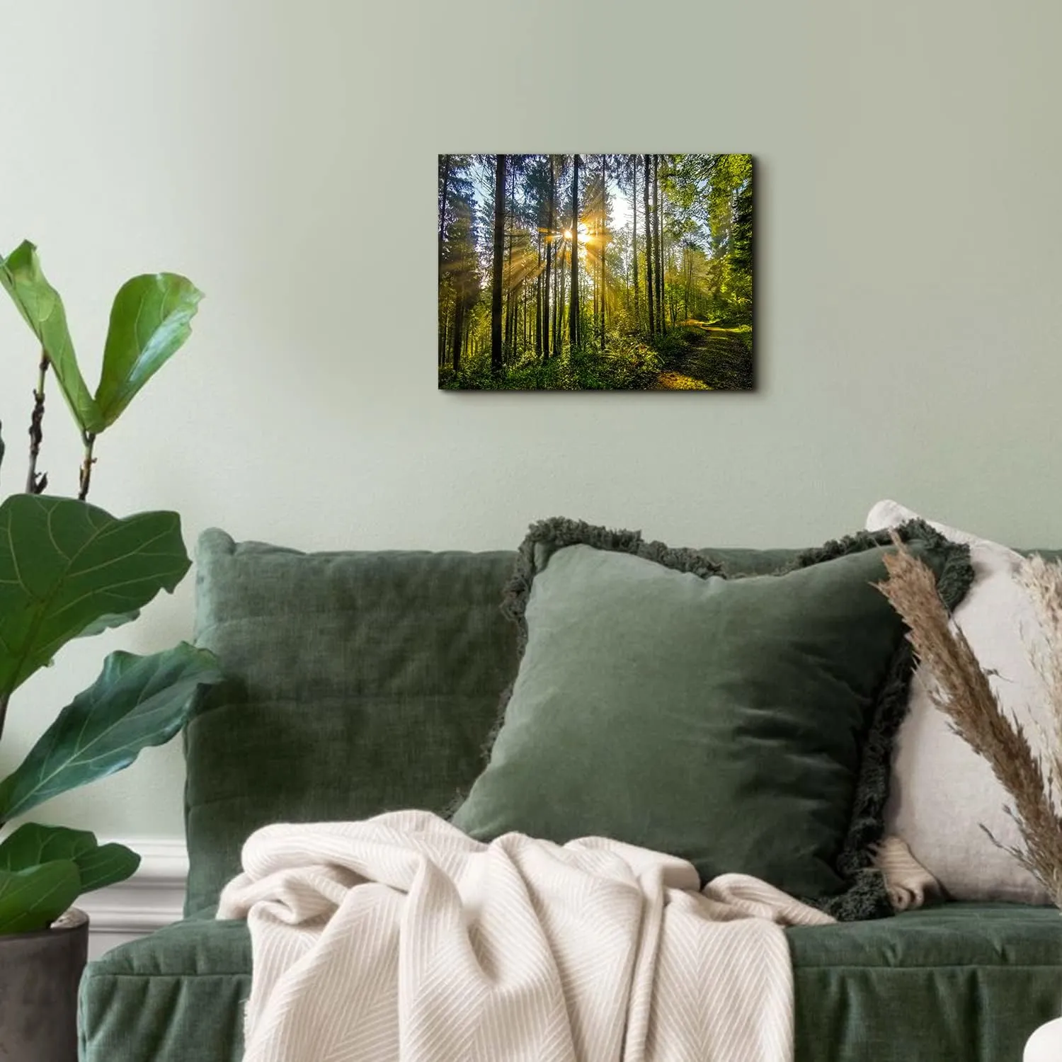 Nature Forest Canvas Wall Art for Living Room Bathroom Sunrise Mountain Landscape Picture Painting Sunset Wall Decor Tropical Green Trees Scenery Poster Prints Photo Artwork Home Decorations 12x16”