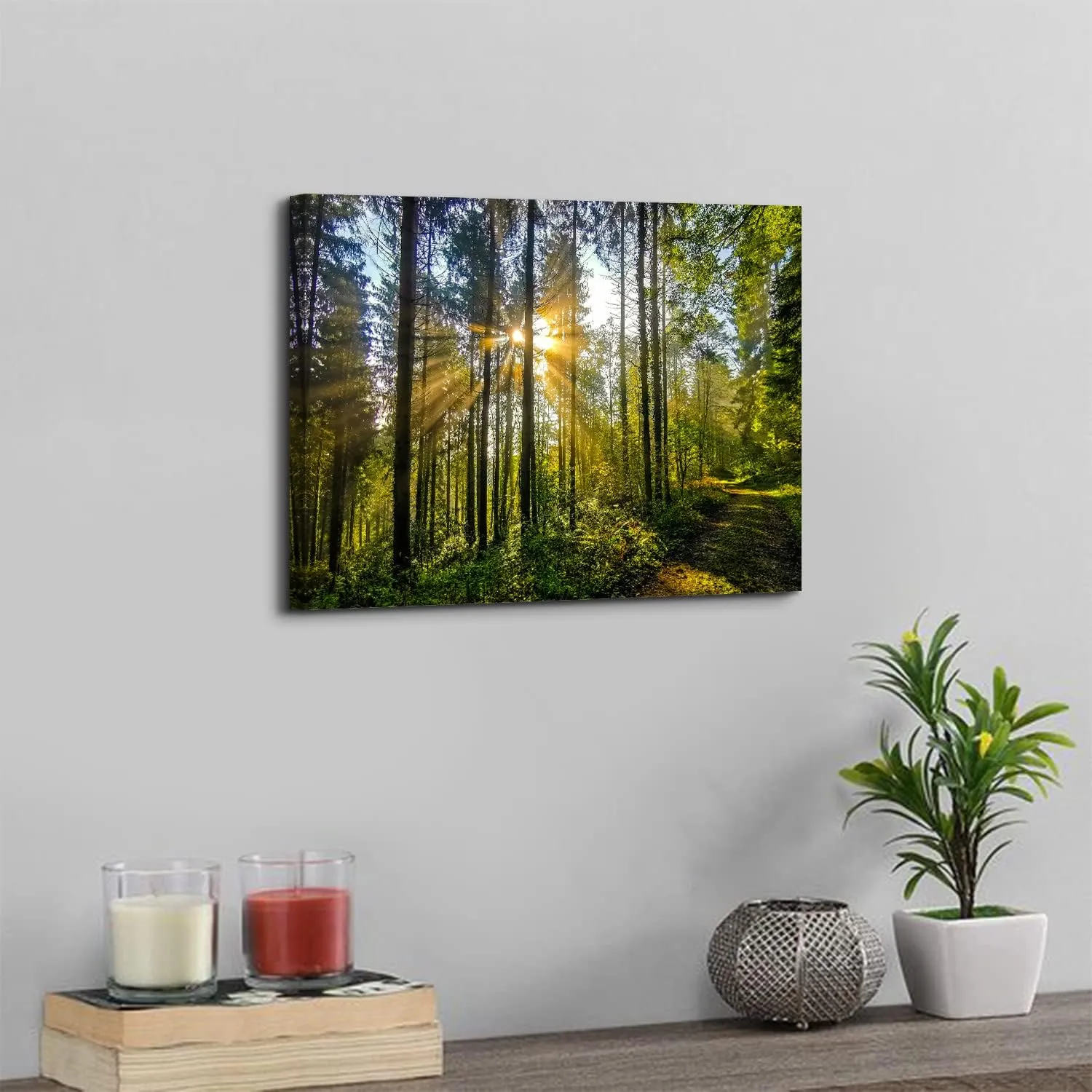 Nature Forest Canvas Wall Art for Living Room Bathroom Sunrise Mountain Landscape Picture Painting Sunset Wall Decor Tropical Green Trees Scenery Poster Prints Photo Artwork Home Decorations 12x16”