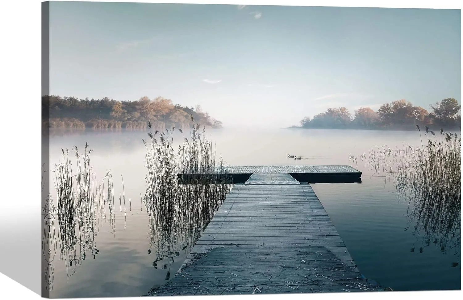 Nature Landscape Canvas Wall Art: Framed Natural Lake Scene Picture Prints Bridge Dock Scenery Painting Artwork for Home Living Room Bedroom Office Wall Decor 24x16 inch