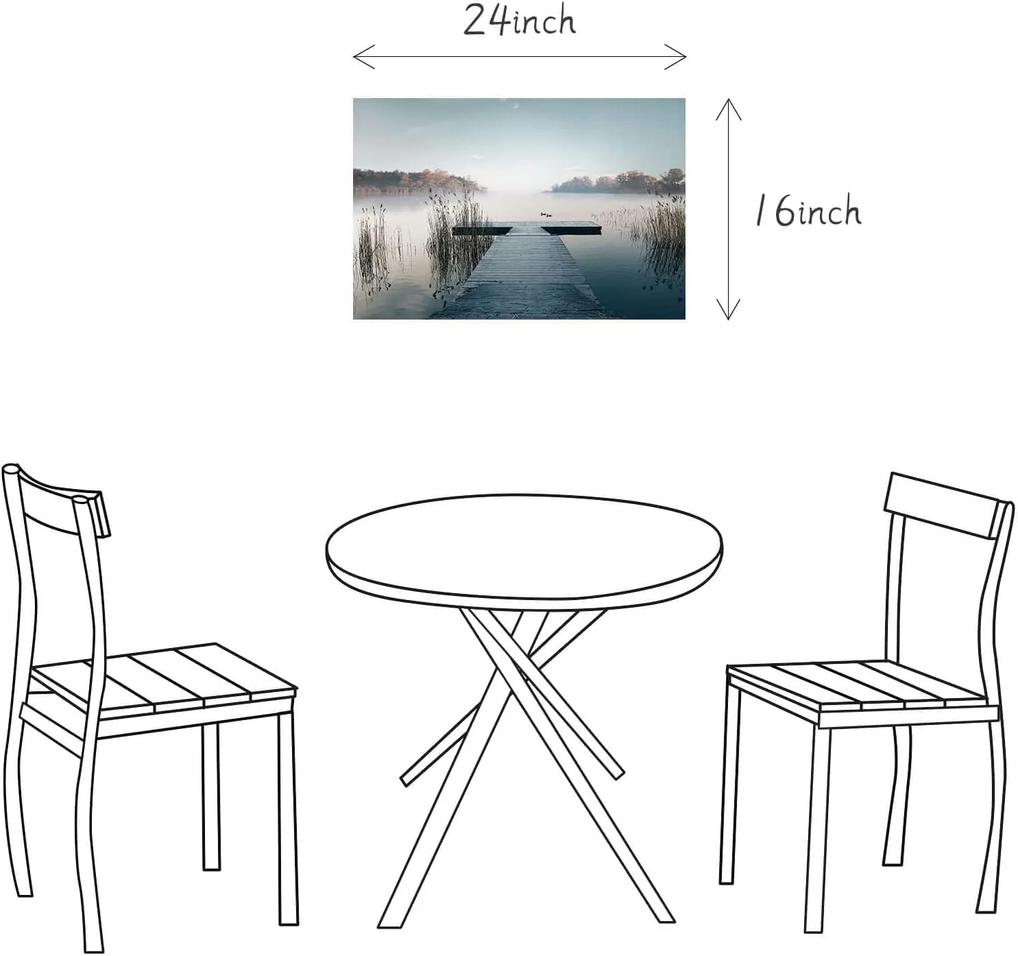 Nature Landscape Canvas Wall Art: Framed Natural Lake Scene Picture Prints Bridge Dock Scenery Painting Artwork for Home Living Room Bedroom Office Wall Decor 24x16 inch