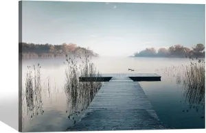 Nature Landscape Canvas Wall Art: Framed Natural Lake Scene Picture Prints Bridge Dock Scenery Painting Artwork for Home Living Room Bedroom Office Wall Decor 24x16 inch