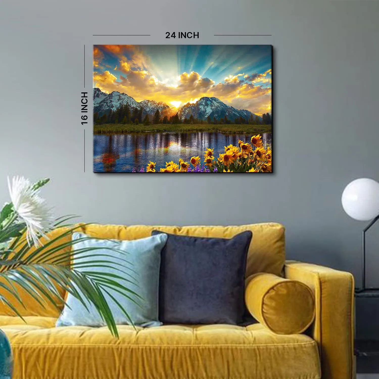 Nature Mountain Wall Art Sunset Wall Decor for Bedroom Kitchen Grand Teton Sunflower Landscape Picture Canvas Prints Sunrise Forest Lake Scenery Painting National Park Poster Artwork Decoration 16x24”