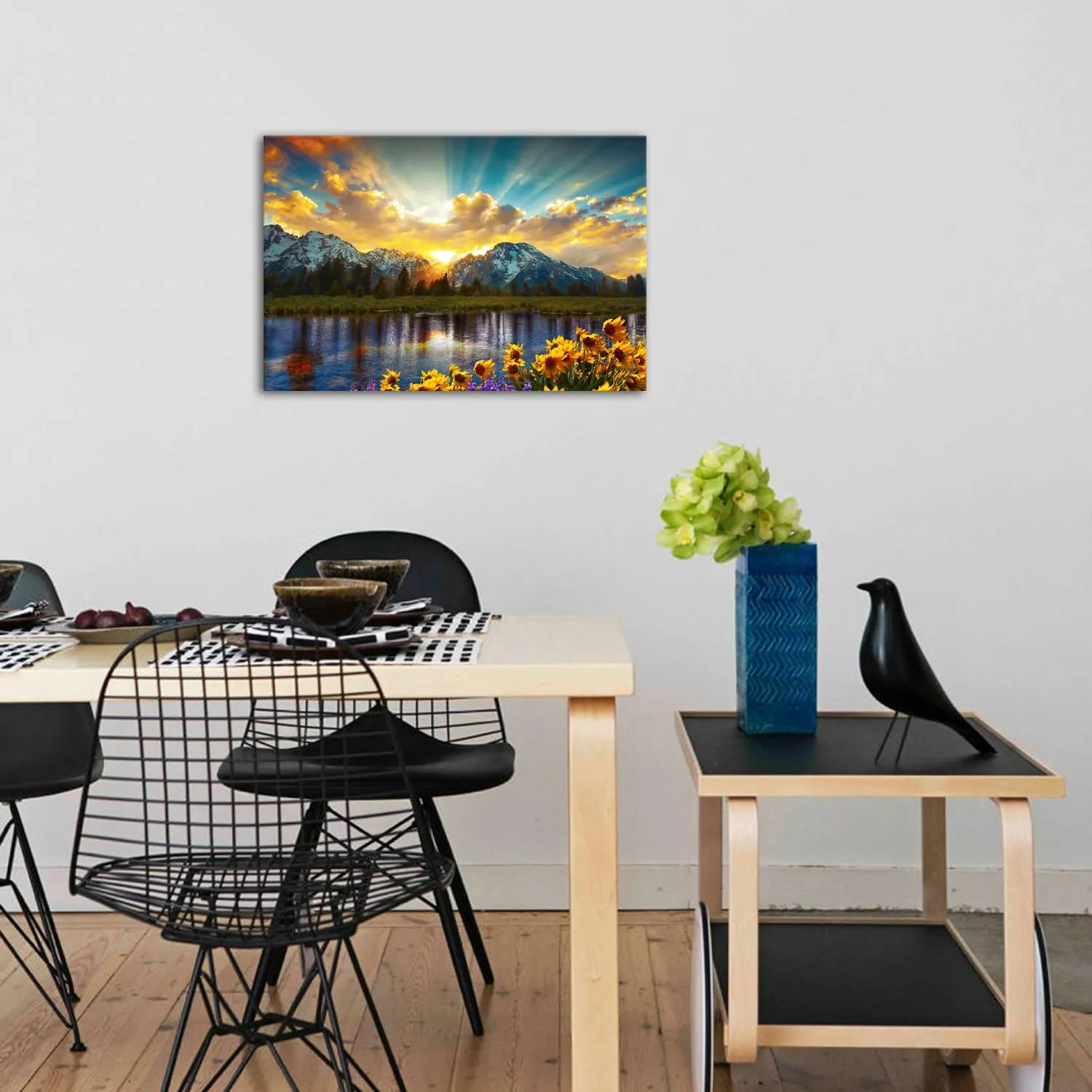 Nature Mountain Wall Art Sunset Wall Decor for Bedroom Kitchen Grand Teton Sunflower Landscape Picture Canvas Prints Sunrise Forest Lake Scenery Painting National Park Poster Artwork Decoration 16x24”