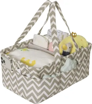 Navaris Nappy Caddy Organiser in Grey with Wavy Pattern - Baby Changing Basket with 10 Side Pockets & Removable Divider - Diaper Storage Bag - Newborn Essentials
