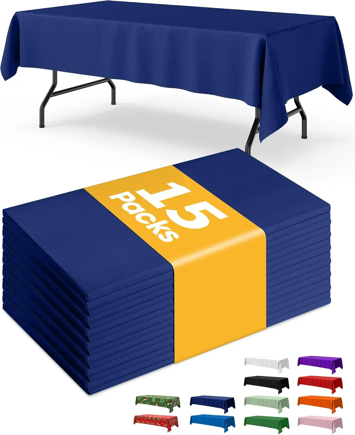 Navy Blue Plastic Table Cloth Rectangle Table 15 Pack, 54''×108'' Tablecloth for Graduation Decorations Class of 2025, Table Cloth for Disposable Use, Table Cover for Holiday Party, Gathering