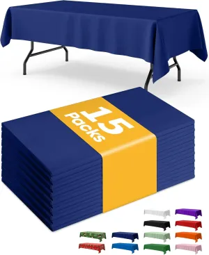 Navy Blue Plastic Table Cloth Rectangle Table 15 Pack, 54''×108'' Tablecloth for Graduation Decorations Class of 2025, Table Cloth for Disposable Use, Table Cover for Holiday Party, Gathering