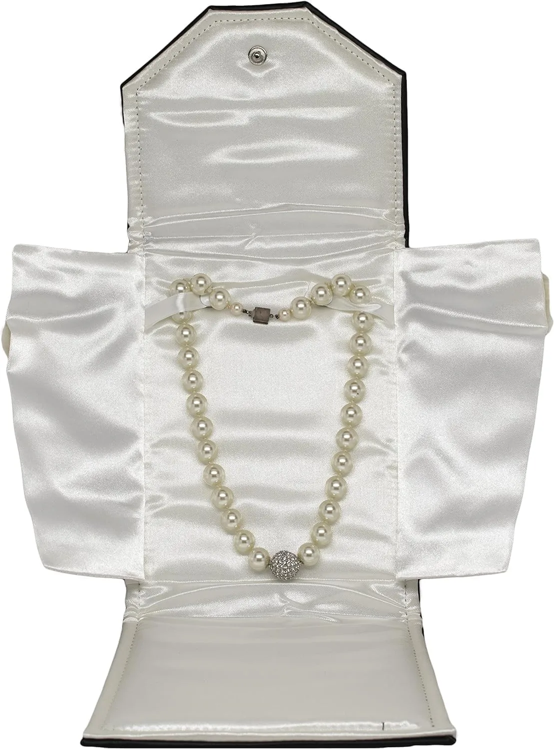 Necklace Display Pearl Folder 7x5 inch Small Travel Jewelry Case - Wedding Jewelry Storage Holder with Smooth Finish - Jewelry Organizer Necklace Box - Black/White Stitched