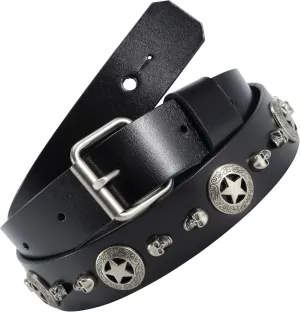 Nefelibata Natural Vegetable Tanned Cowhide Premium Guitar Strap, Handmade, Suitable for Electric Guitar and Bass Guitar (1.5 Inch Wide, Skull Pentagram)