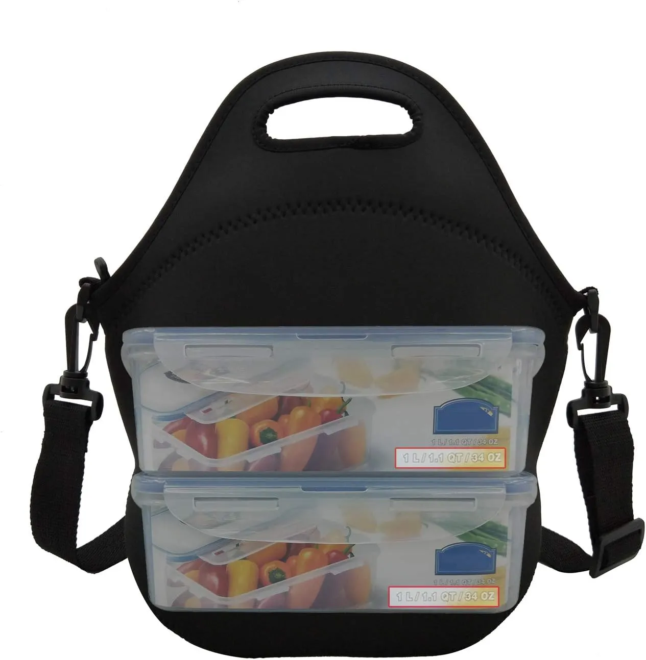 Neoprene Lunch Bags Boxes for Women Men, Insulated Lunch Cooler Tote Bag Box for Office Work Picnic Travel (Black)