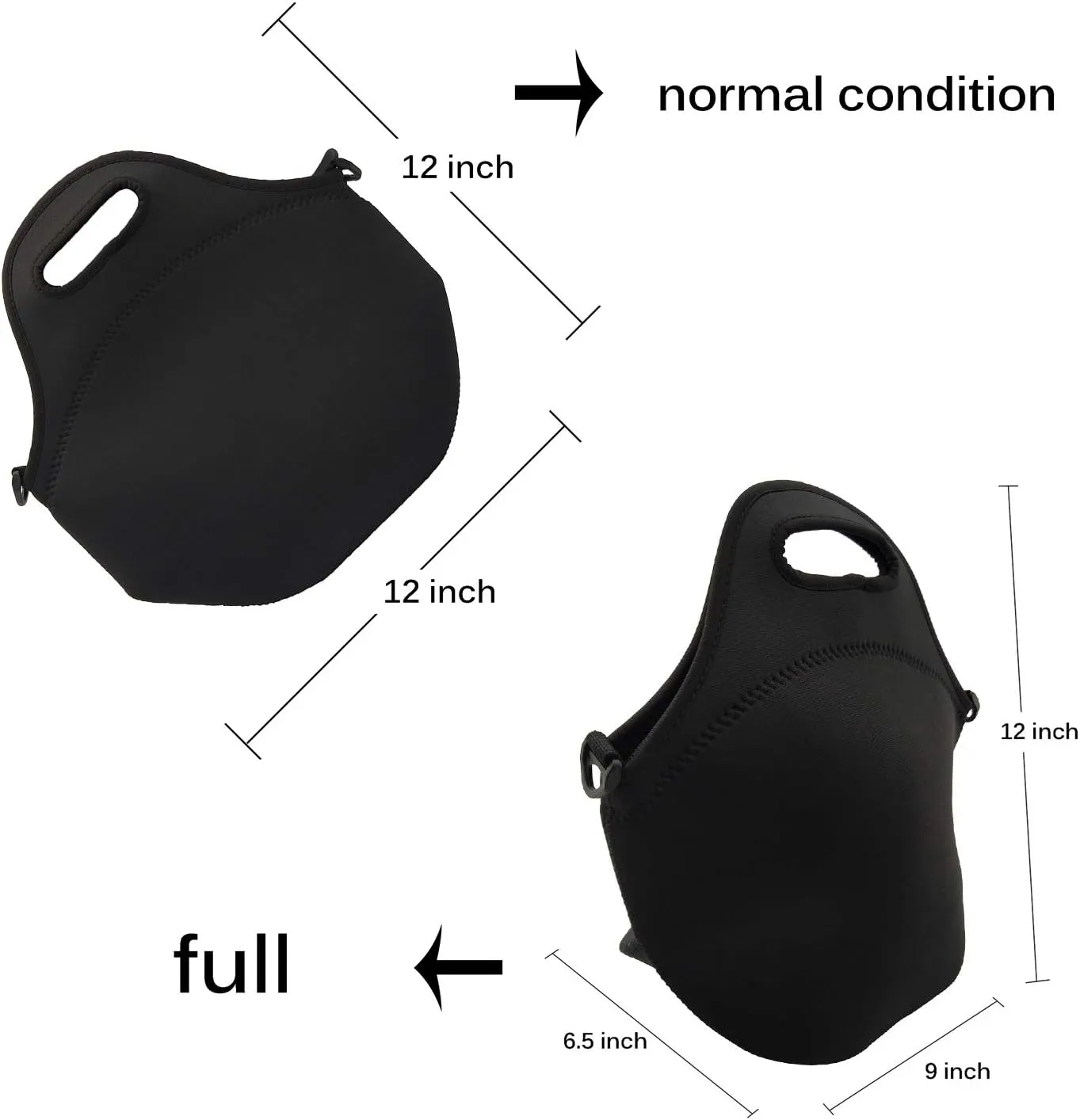 Neoprene Lunch Bags Boxes for Women Men, Insulated Lunch Cooler Tote Bag Box for Office Work Picnic Travel (Black)