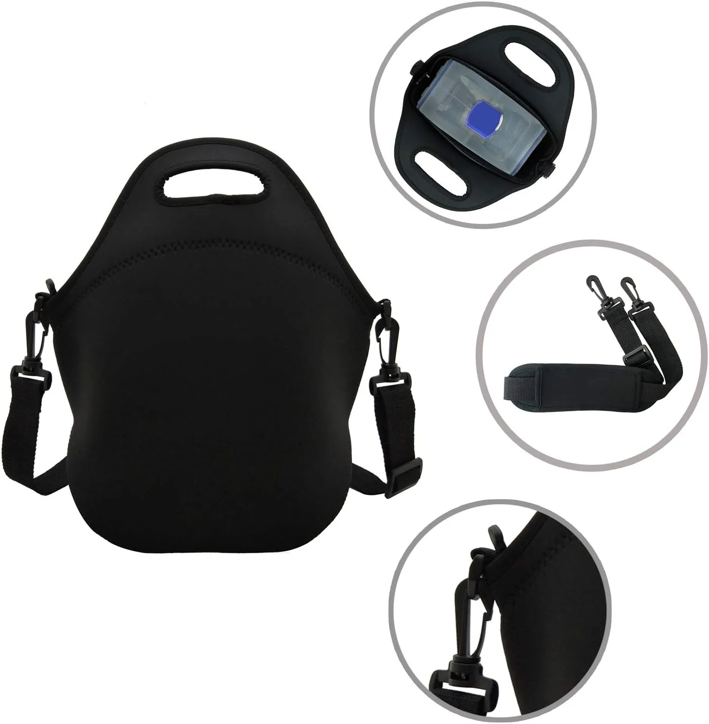 Neoprene Lunch Bags Boxes for Women Men, Insulated Lunch Cooler Tote Bag Box for Office Work Picnic Travel (Black)
