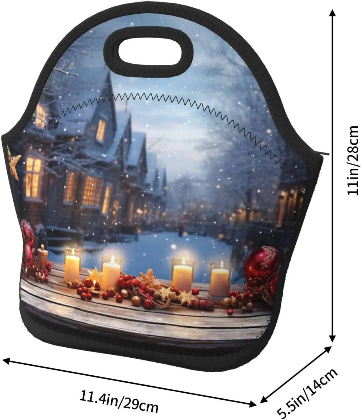 Neoprene Lunch Bags Christmas atmosphere Print Insulated Lunch Tote Bag Reusable Thermal Cooler Lunch Container Box for Work Travel Picnic