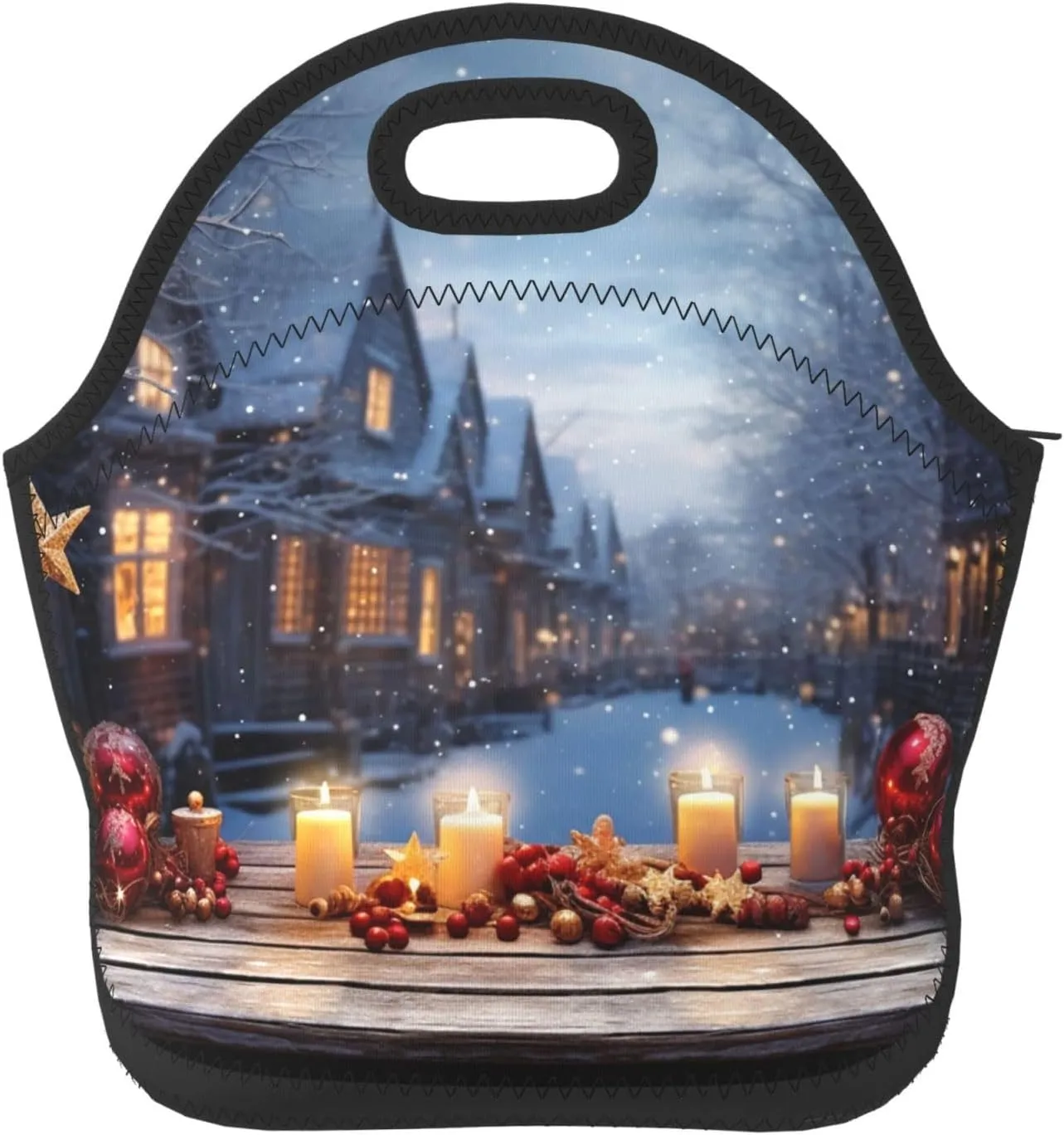 Neoprene Lunch Bags Christmas atmosphere Print Insulated Lunch Tote Bag Reusable Thermal Cooler Lunch Container Box for Work Travel Picnic