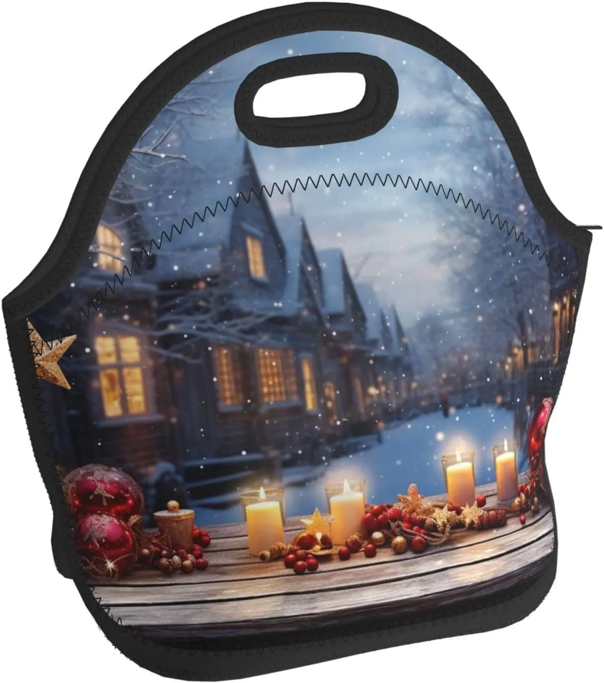 Neoprene Lunch Bags Christmas atmosphere Print Insulated Lunch Tote Bag Reusable Thermal Cooler Lunch Container Box for Work Travel Picnic