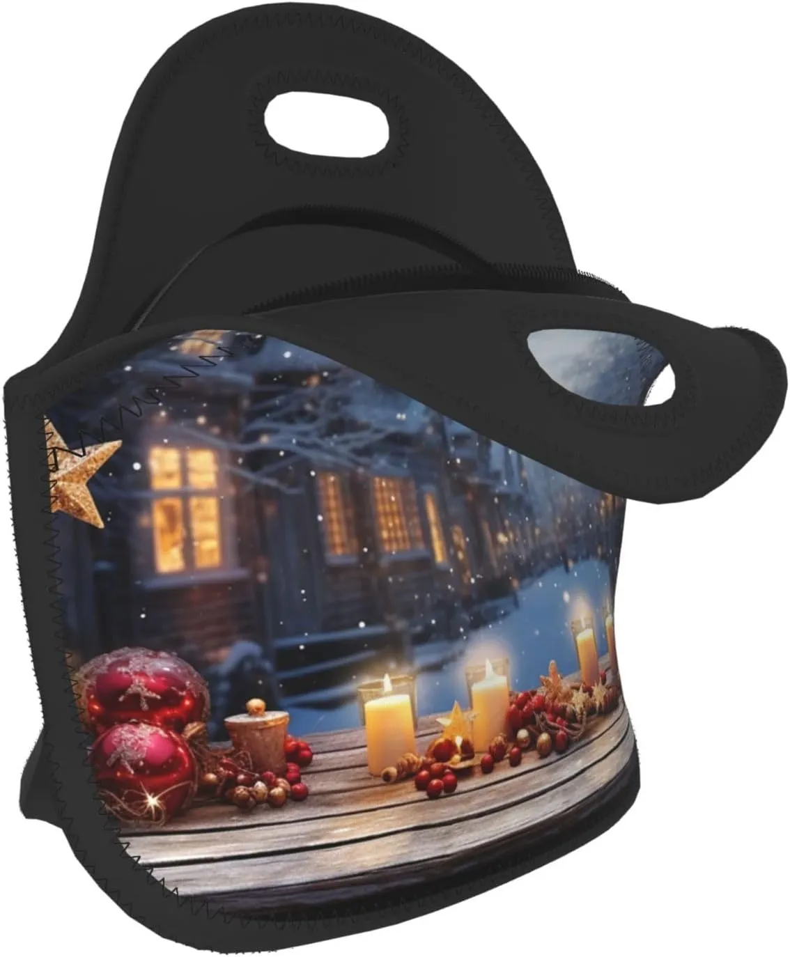 Neoprene Lunch Bags Christmas atmosphere Print Insulated Lunch Tote Bag Reusable Thermal Cooler Lunch Container Box for Work Travel Picnic