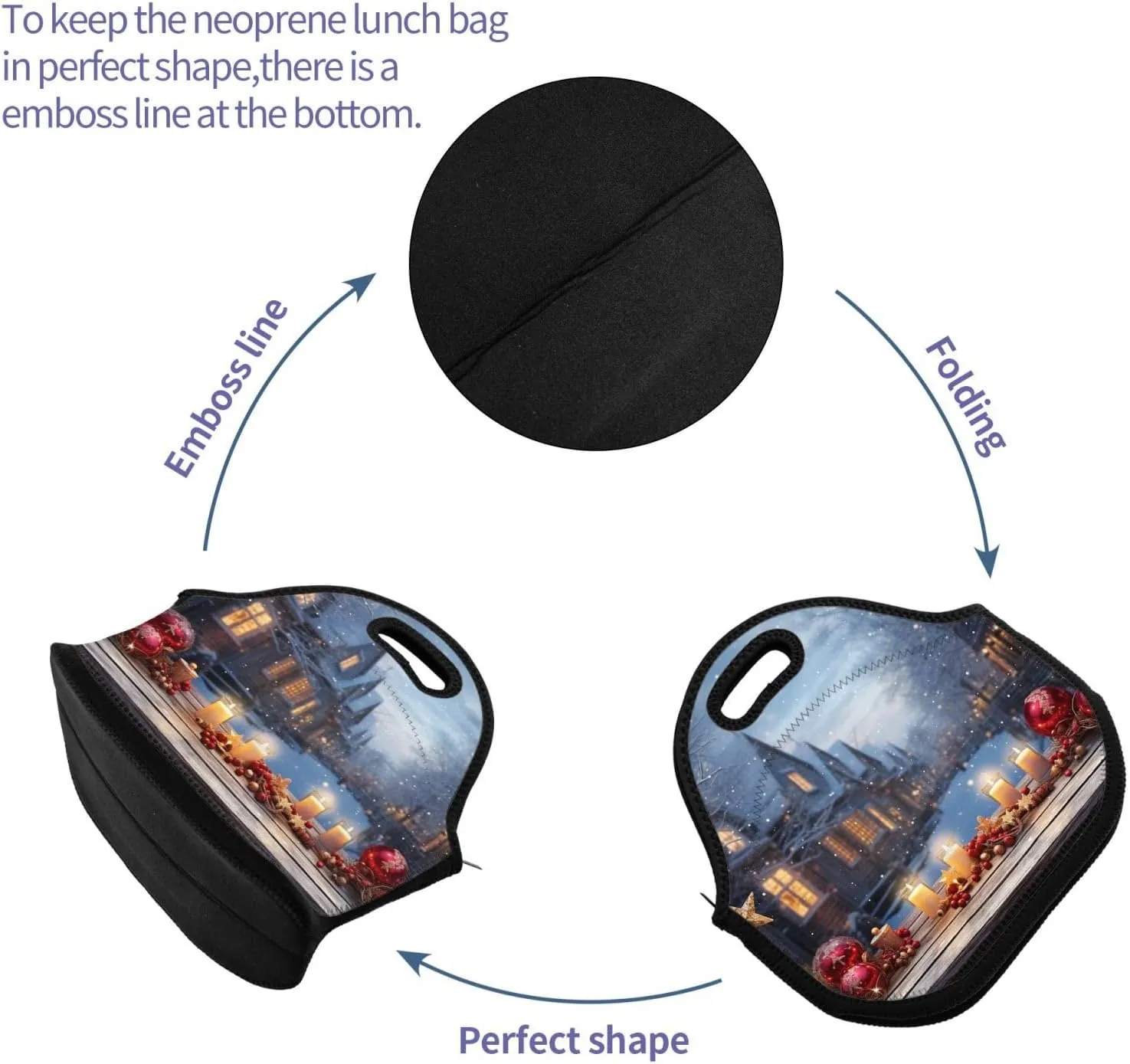 Neoprene Lunch Bags Christmas atmosphere Print Insulated Lunch Tote Bag Reusable Thermal Cooler Lunch Container Box for Work Travel Picnic