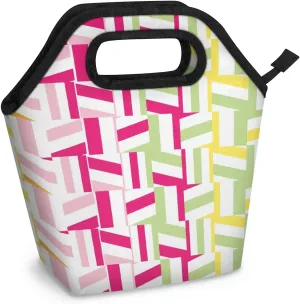 Neoprene Lunch Bags Color Line Segment Lunch Tote Bag with Zipper Insulated Lunchbox Handbag for Women Reusable Lunch Box Cooler Bag Waterproof Lunch Sack Bag for Work Picnic