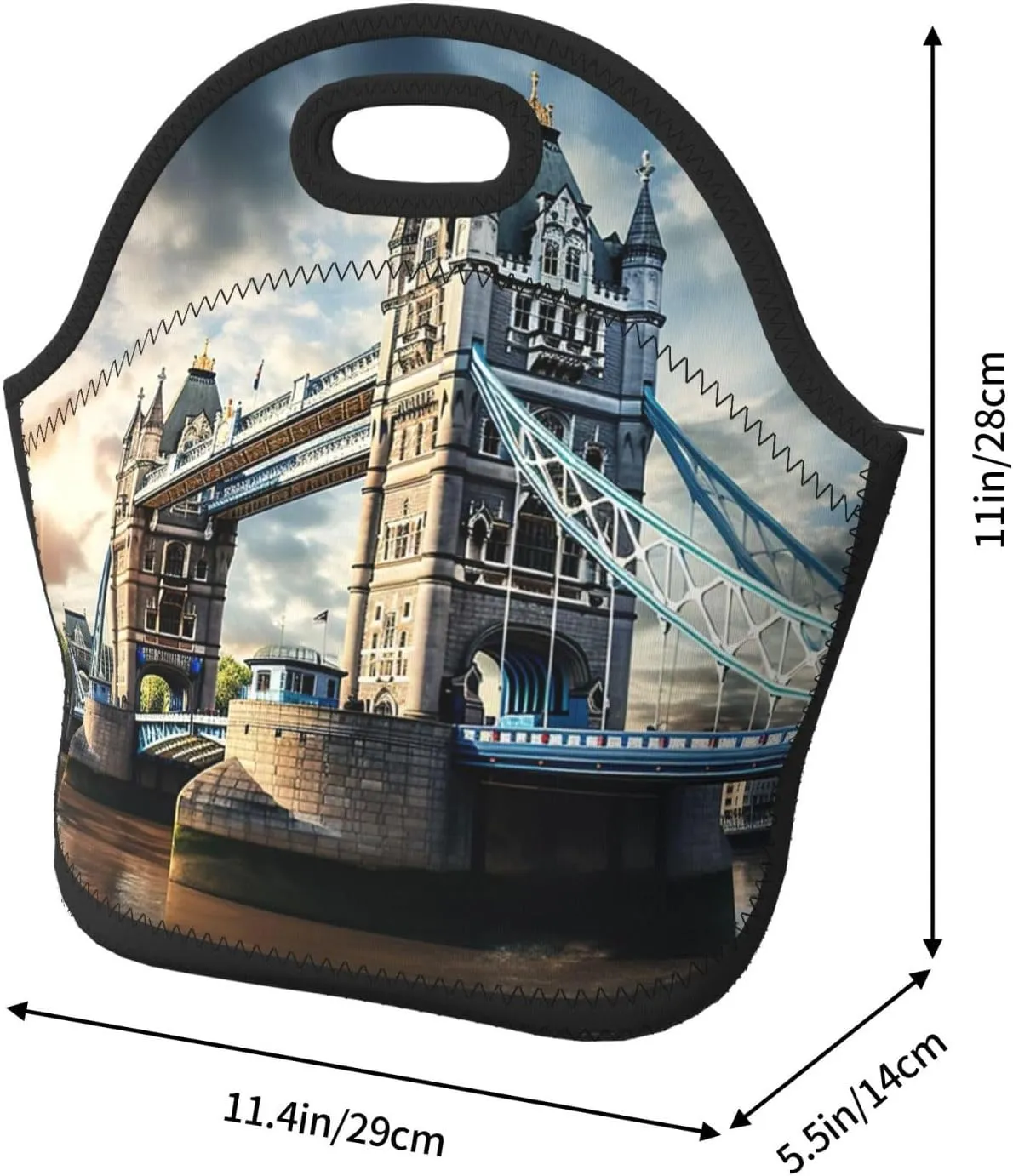 Neoprene Reusable Insulated Lunch Bag Cooler Tote Box Meal Prep For Men & Women Work Picnic Or Travel,Historic Old Tower Bridge London Print