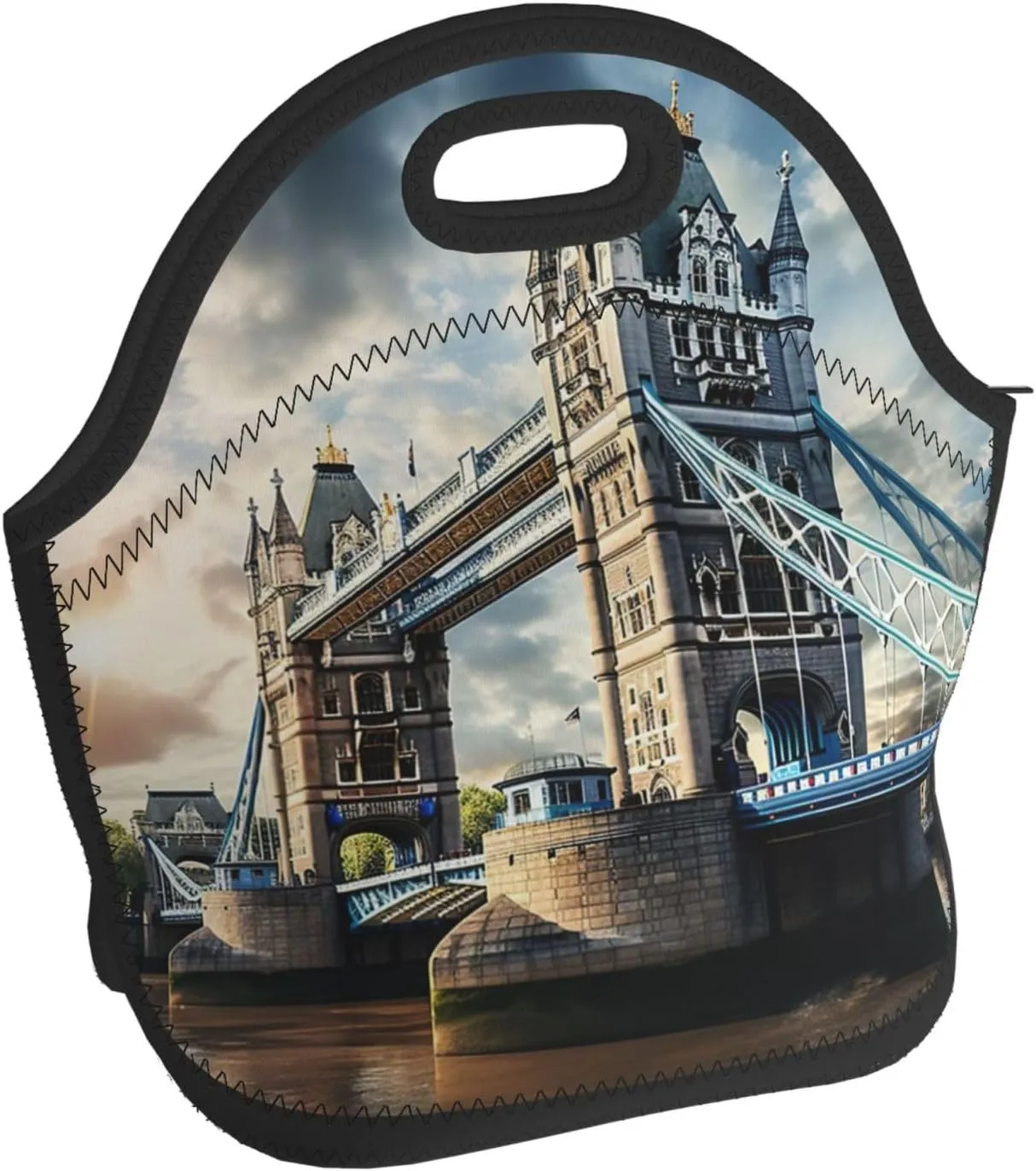 Neoprene Reusable Insulated Lunch Bag Cooler Tote Box Meal Prep For Men & Women Work Picnic Or Travel,Historic Old Tower Bridge London Print