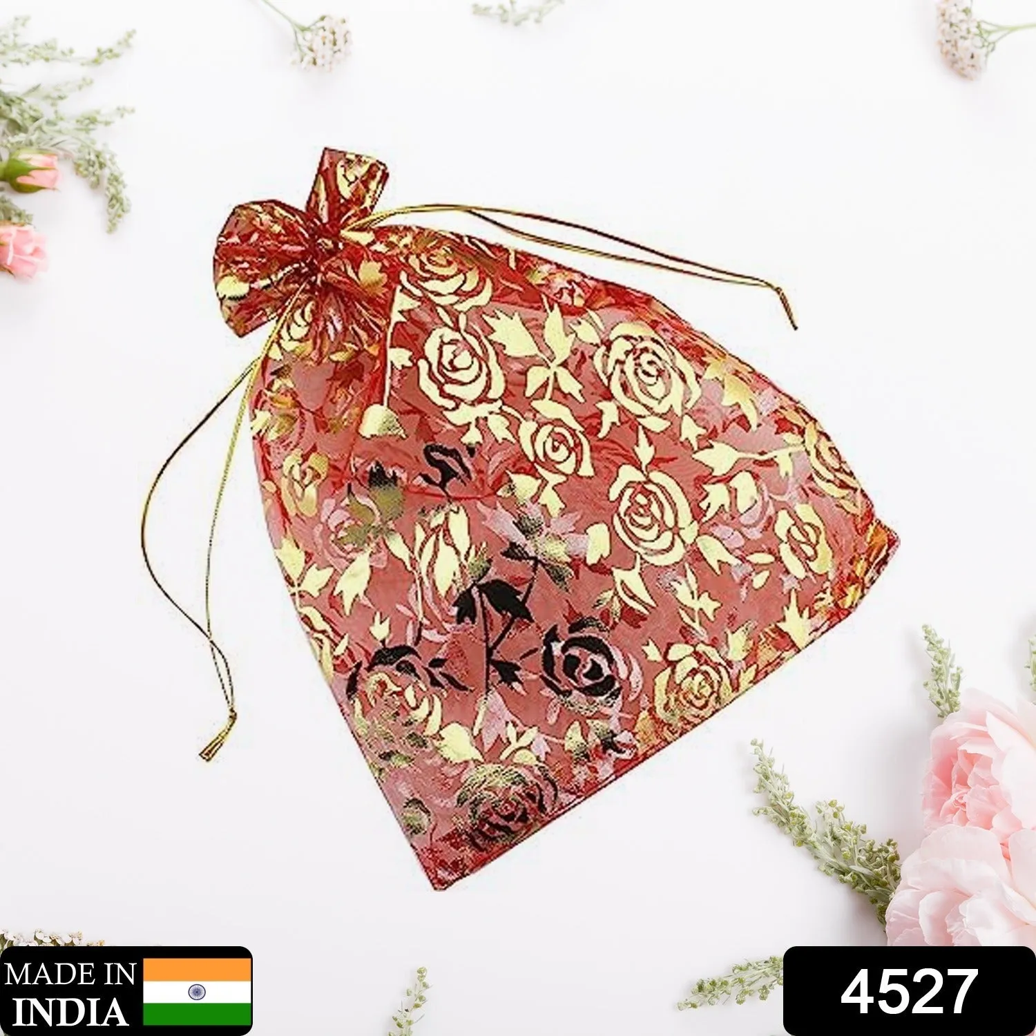 Net Fabric Drawstring Pouch for Dry Fruits Packing, Organza Shagun Potli Baba (Mix Size & Design)