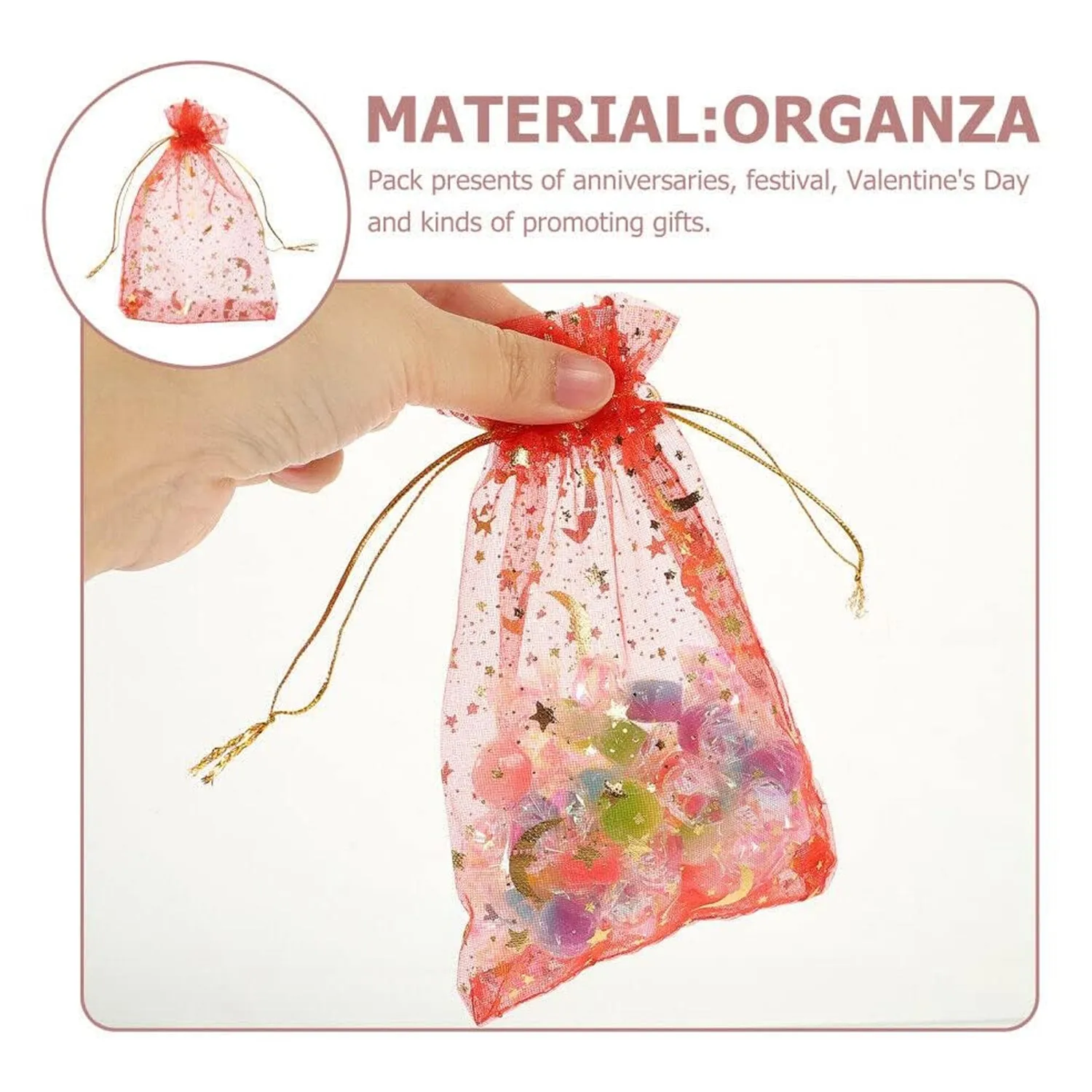 Net Fabric Drawstring Pouch for Dry Fruits Packing, Organza Shagun Potli Baba (Mix Size & Design)