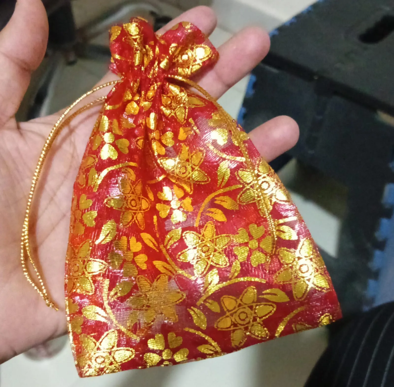 Net Fabric Drawstring Pouch for Dry Fruits Packing, Organza Shagun Potli Baba (Mix Size & Design)