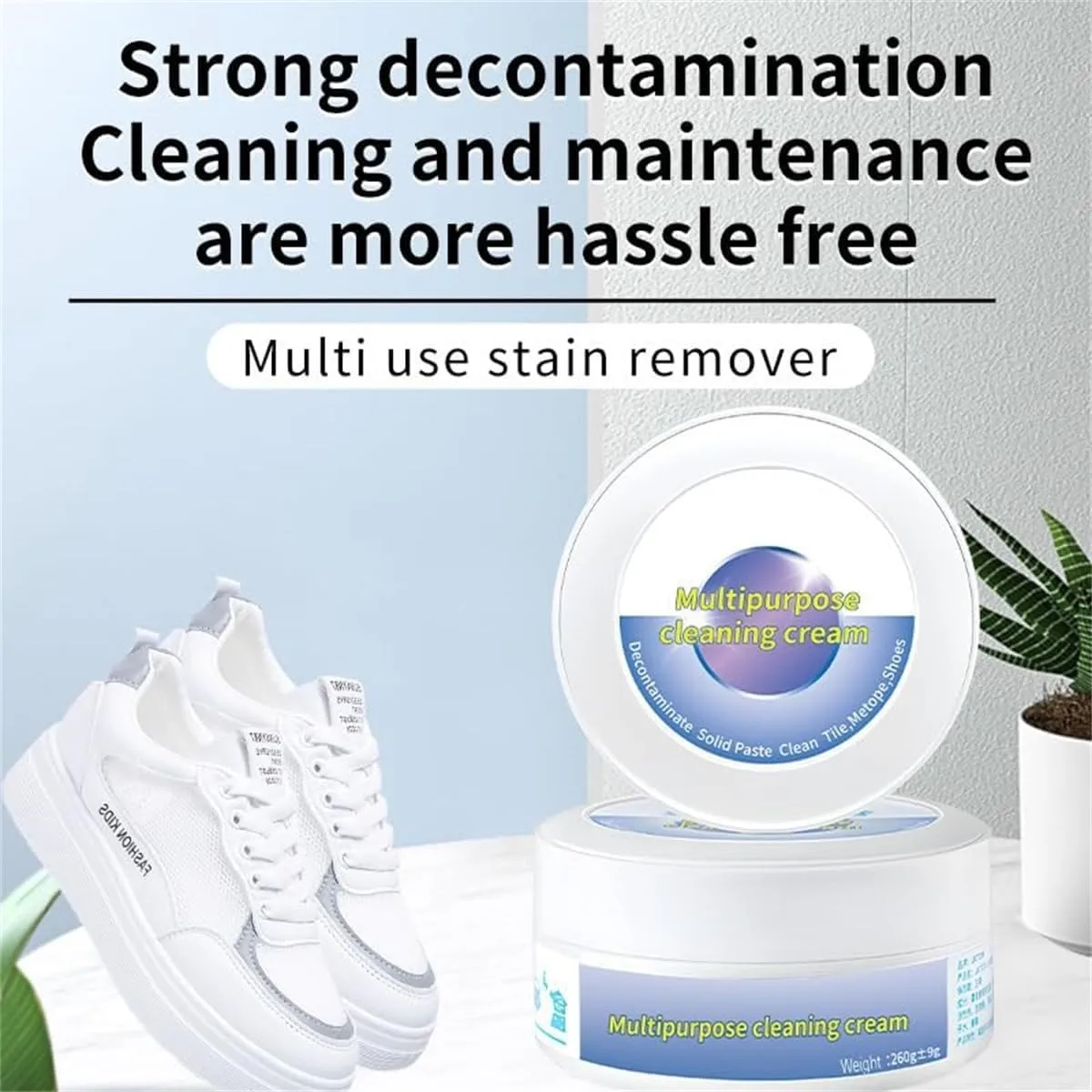 New Multi-Functional Cleaning and Stain Removal Cream, Multipurpose Cleaning Cream, White Shoe Cleaning Cream with Sponge,No Need to Wash, Decontaminate Solid Paste for Shoes, Clothes, Sofa (1 PCS)