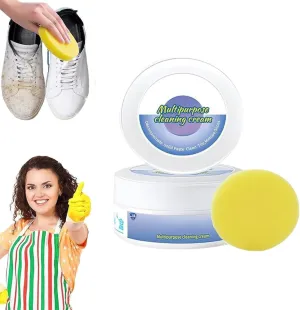 New Multi-Functional Cleaning and Stain Removal Cream, Multipurpose Cleaning Cream, White Shoe Cleaning Cream with Sponge,No Need to Wash, Decontaminate Solid Paste for Shoes, Clothes, Sofa (1 PCS)