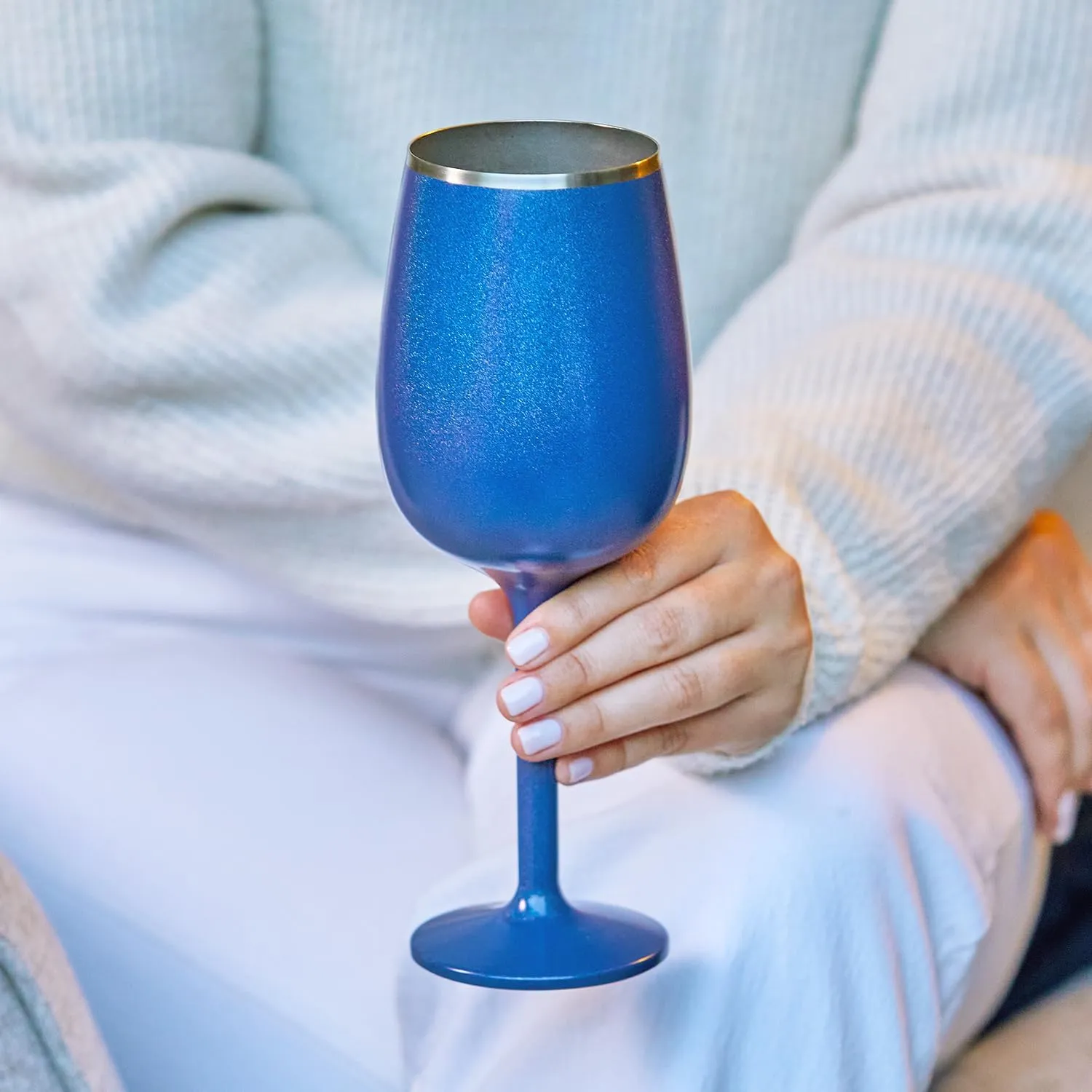 NEWPORT Stemware Collection Premium Vacuum Insulated Stainless Steel Wine Glass, Lightweight Wine Glass, Unbreakable & Drinks Stay Cold, Non-Slip Silicon Base, Cocktail Glasses, 12oz, Black