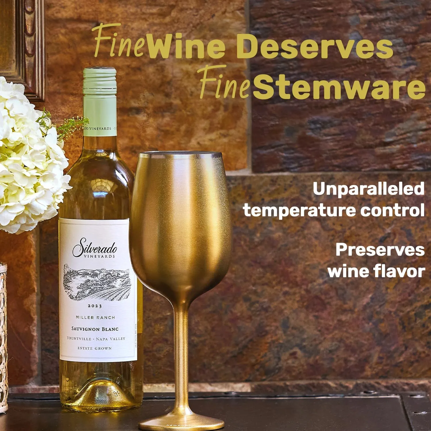 NEWPORT Stemware Collection Premium Vacuum Insulated Stainless Steel Wine Glass, Lightweight Wine Glass, Unbreakable & Drinks Stay Cold, Non-Slip Silicon Base, Cocktail Glasses, 12oz, Black
