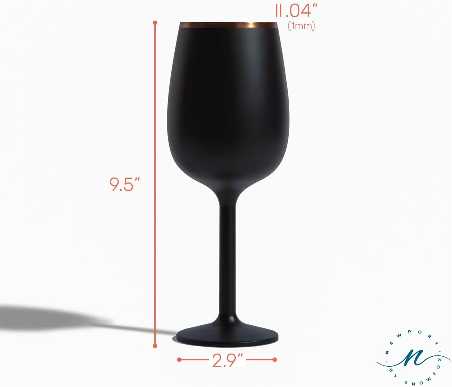 NEWPORT Stemware Collection Premium Vacuum Insulated Stainless Steel Wine Glass, Lightweight Wine Glass, Unbreakable & Drinks Stay Cold, Non-Slip Silicon Base, Cocktail Glasses, 12oz, Black
