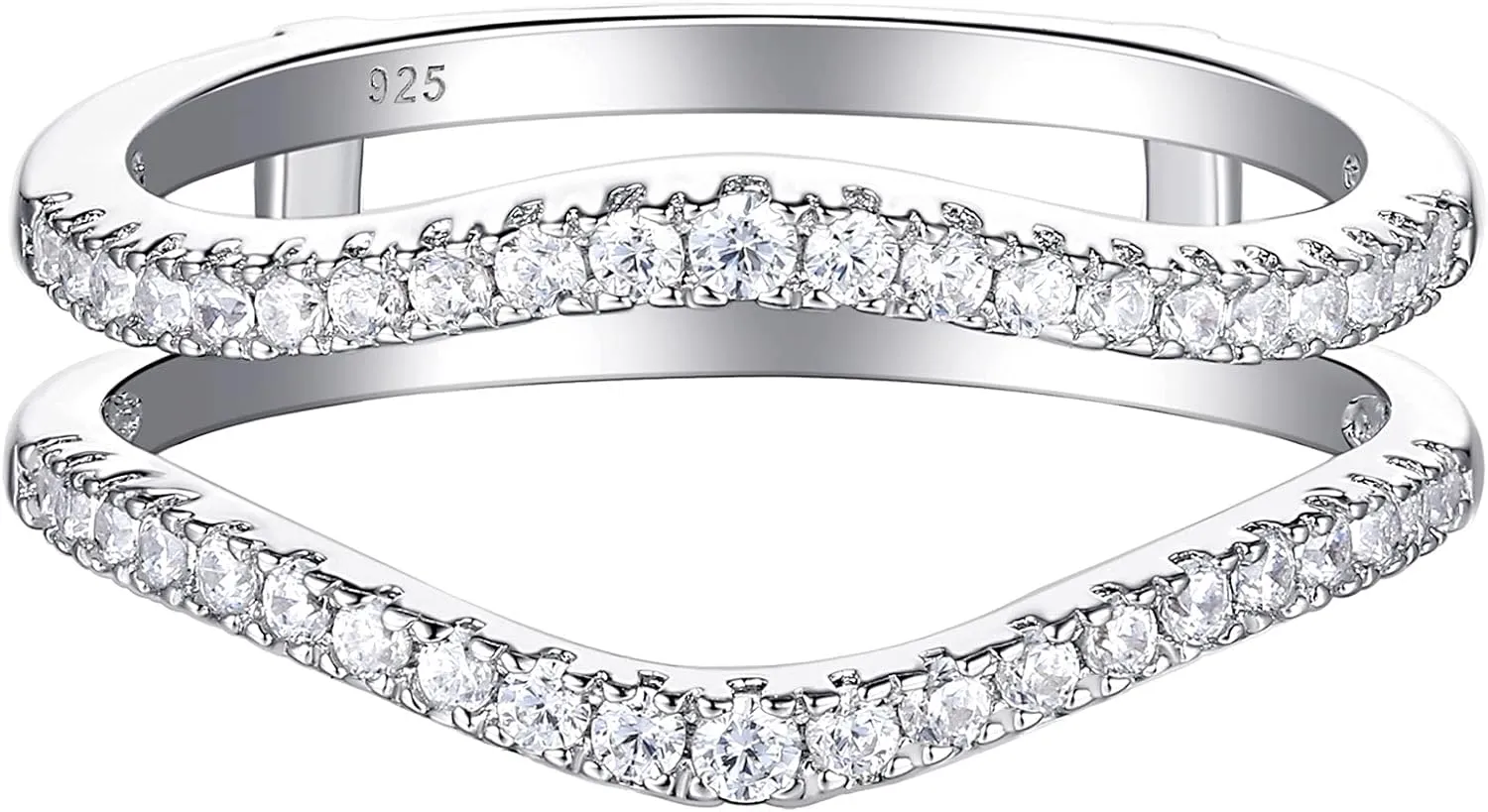 Newshe Jewellery AAAAA Cubic Zirconia Curved Wedding Bands for Women Ring Enhancer Guard for Engagement Rings 925 Sterling Silver Size 4-13