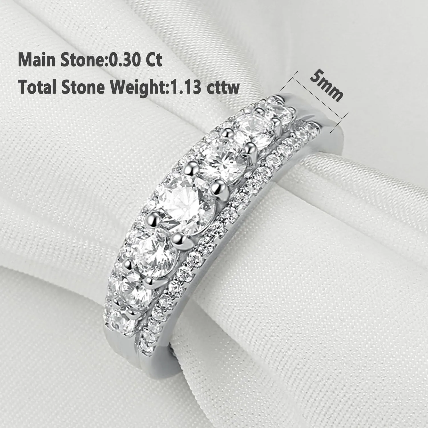 Newshe Jewellery Eternity Ring Wedding Band for Women 925 Sterling Silver 1.13ct Round White AAAAA Cz Size 4-13