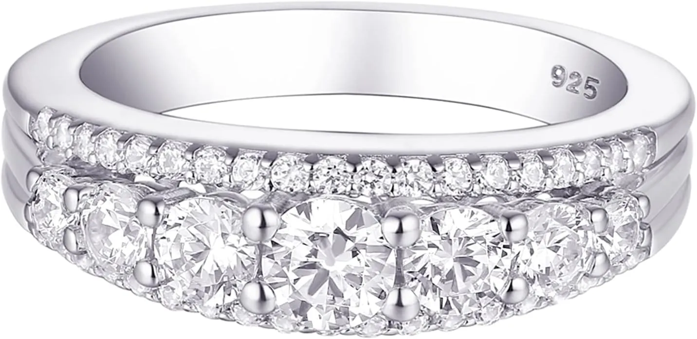 Newshe Jewellery Eternity Ring Wedding Band for Women 925 Sterling Silver 1.13ct Round White AAAAA Cz Size 4-13